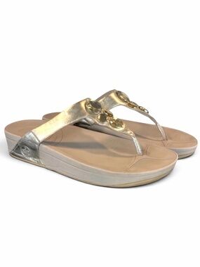 FitFlop Lunetta Gold Jeweled Metallic Flip Flop Thong Sandals Size 10